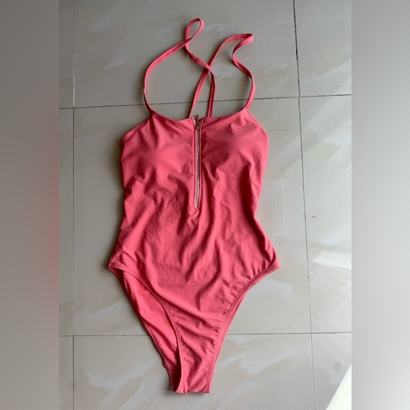 Juicy Couture Orange One Piece Swimsuit - Size L Tie Zipper Comfy Beach Summer - Picture 15 of 16